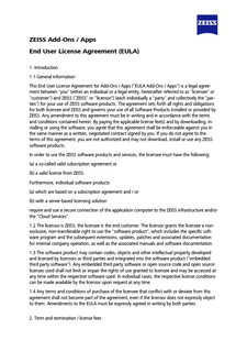 Voorbeeldafbeelding van ZEISS Add-Ons / Apps End User License Agreement (EULA)
