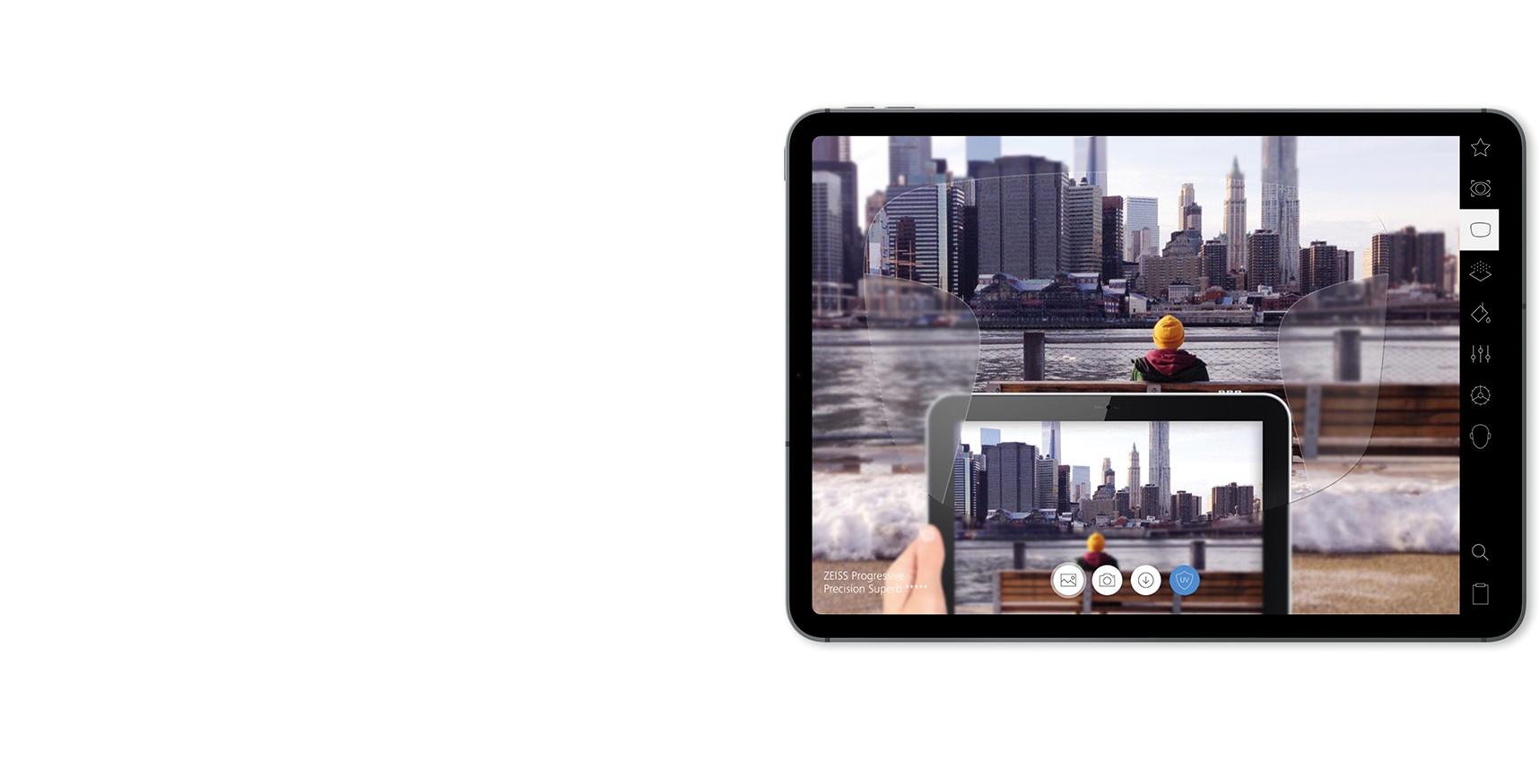 ZEISS brillenglasdemonstratie op iPad in AR.