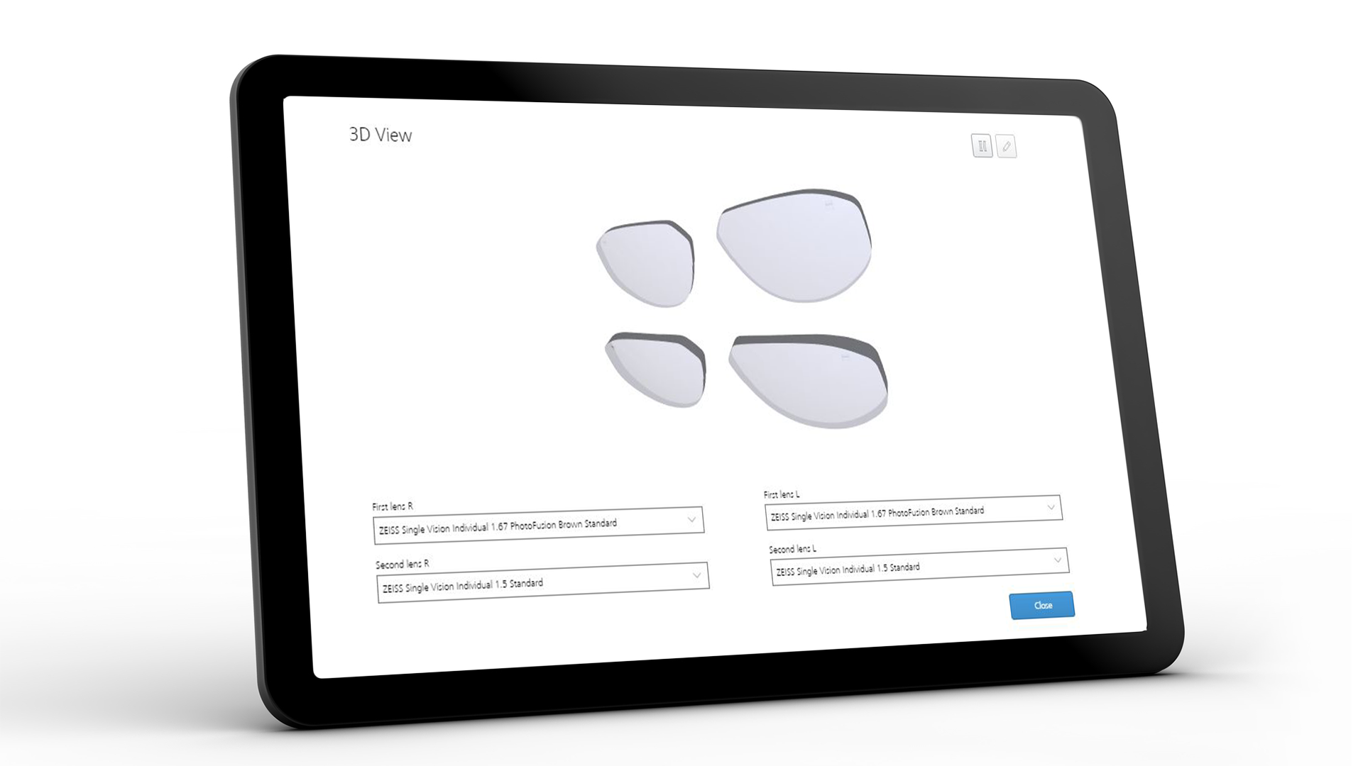 Tabletscherm met de ZEISS VISUSTORE-interface voor 3D-weergave 
