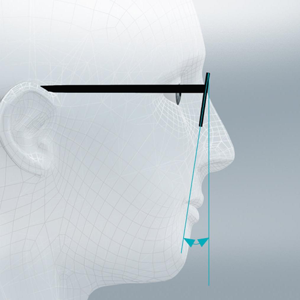 Conception de verre standard optimisée pour un visage avec la position usuelle des paramètres de port standards