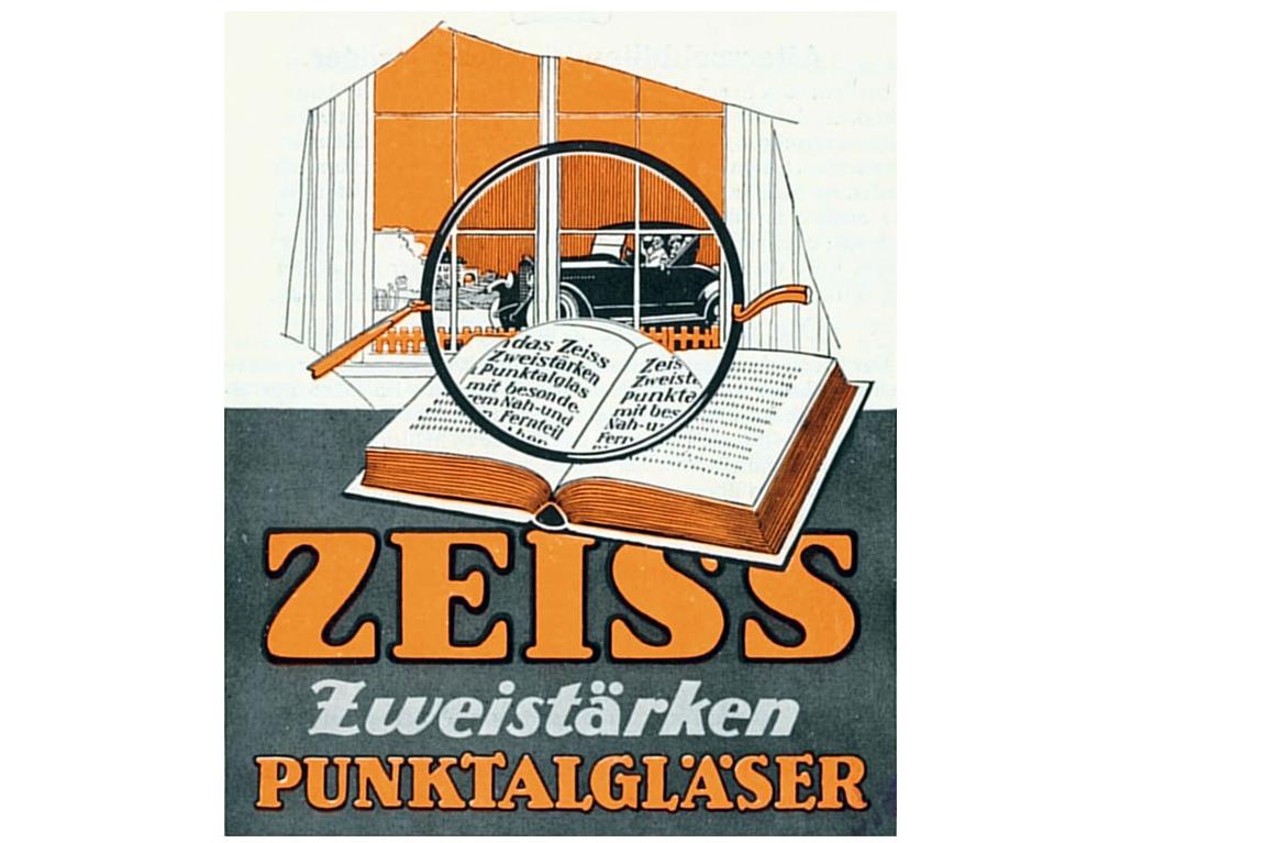 1912: Punktal maakte het mogelijk voor de drager om scherp te zien, ook als hij of zij door de periferie van het brillenglas keek.