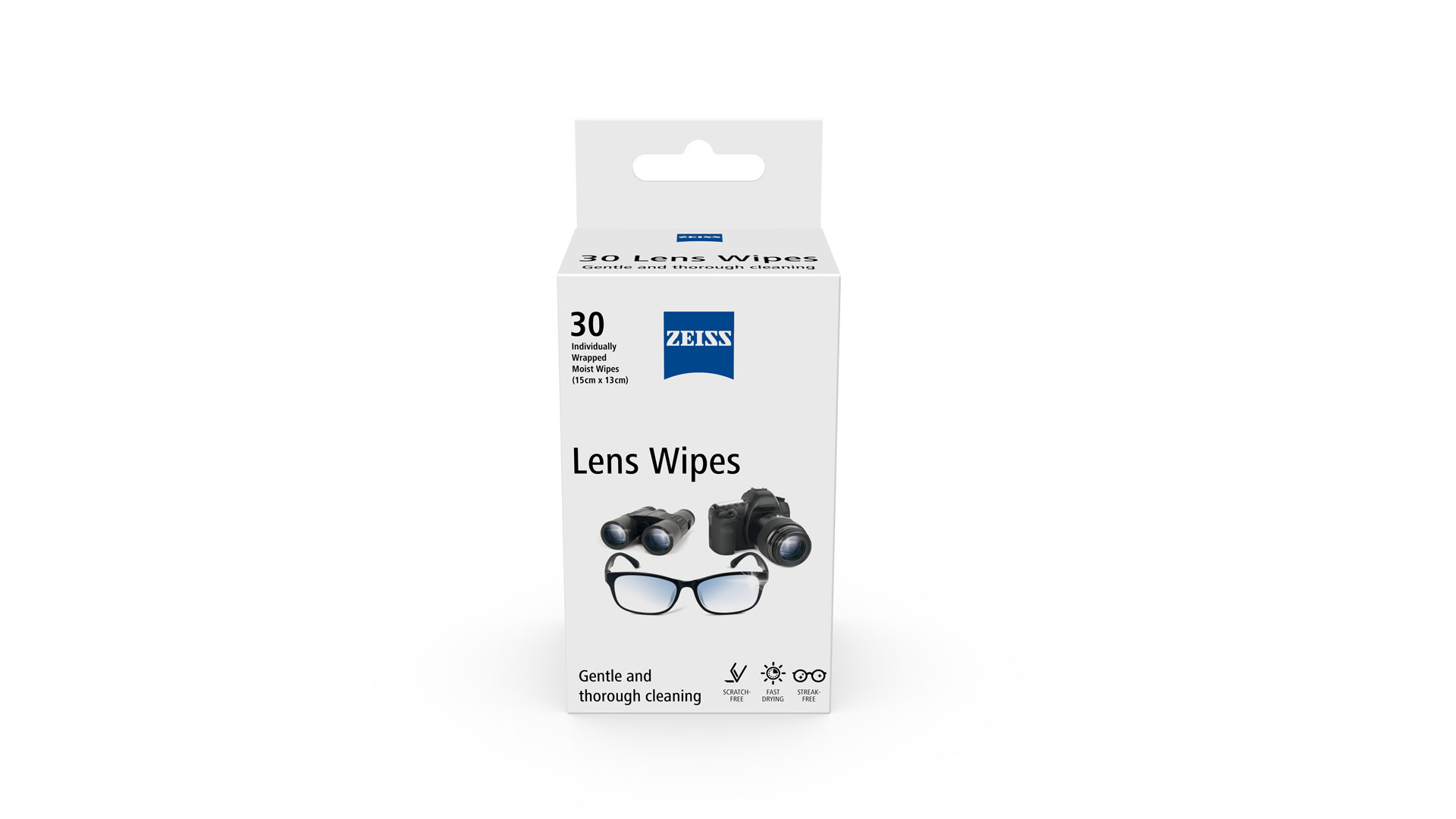 Een foto van ZEISS brillenglasreinigingsdoekjes en -spray.