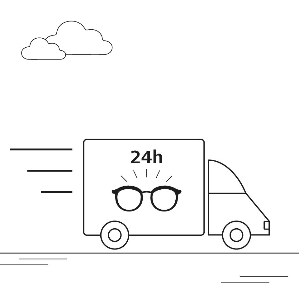 Een illustratie van een bestelwagen voor brillenglazen.