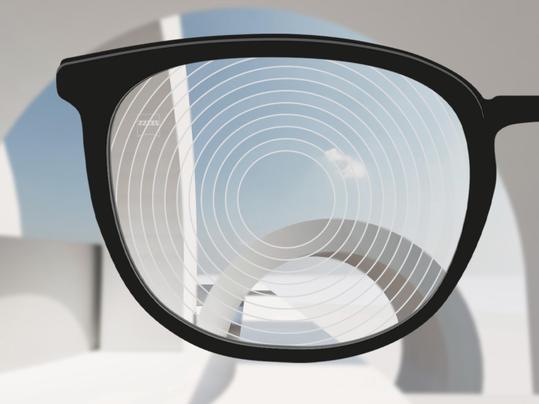 Schematische illustratie van een lens met ringvormige elementen om de progressie van bijziendheid te vertragen.