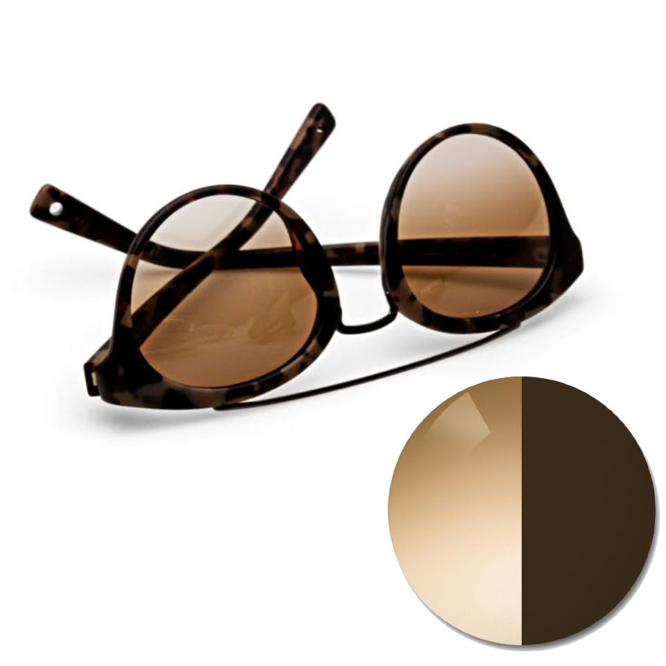 Bril met ZEISS AdaptiveSun gradient bruin en een kleurstip in lichte en donkere tint