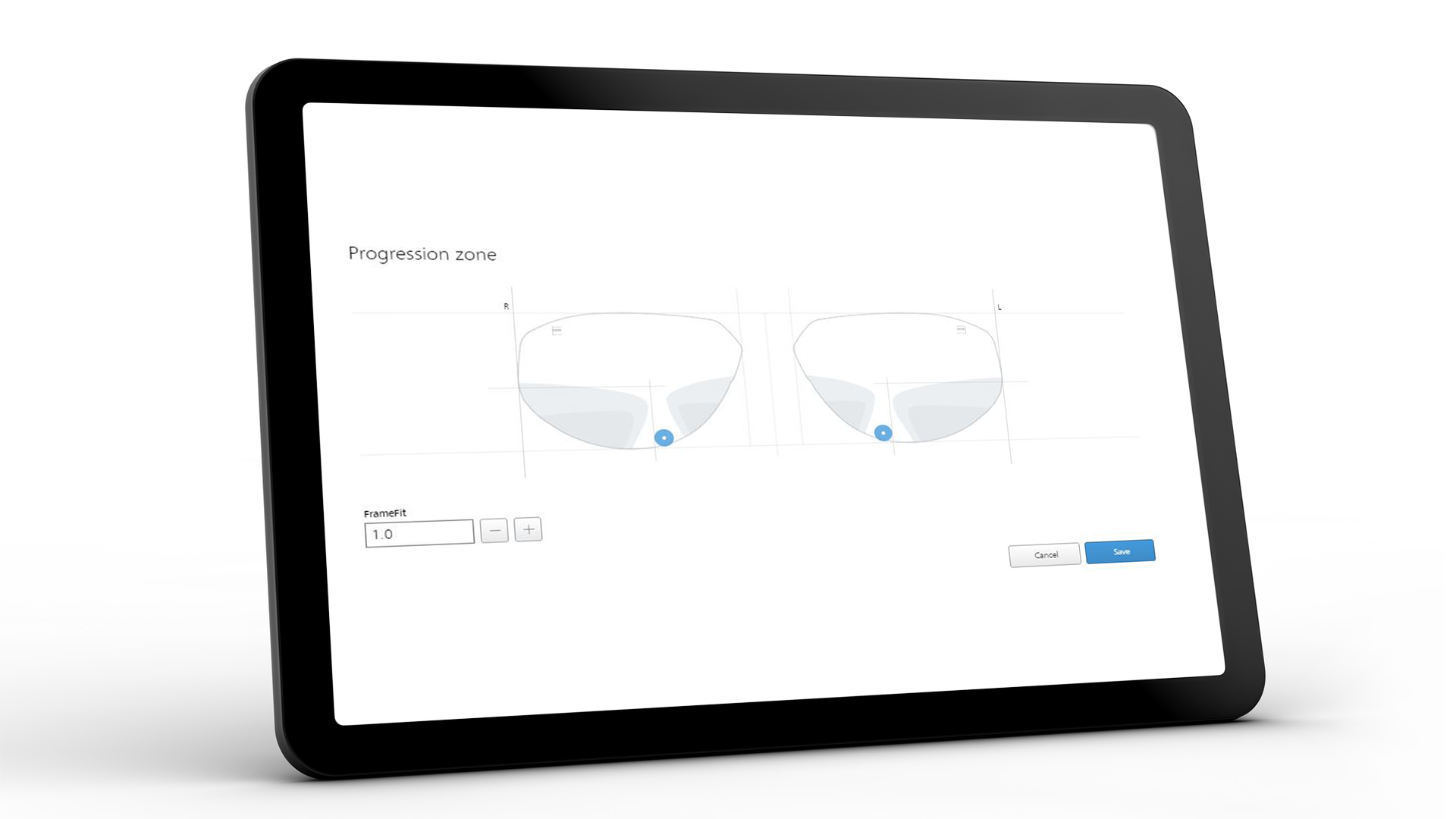Tabletscherm met de ZEISS VISUSTORE interface voor de multifocale zone 